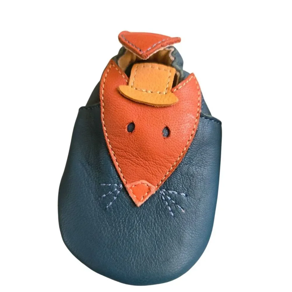 Moulin Roty Fox Leather Slippers Baby Size 0-6 Months